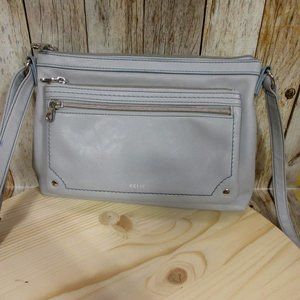 Relic grey leather purse cross body adjustable strap (has tints of baby blue)